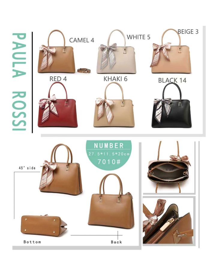 Bolsa elegante com laço e compartimentos.