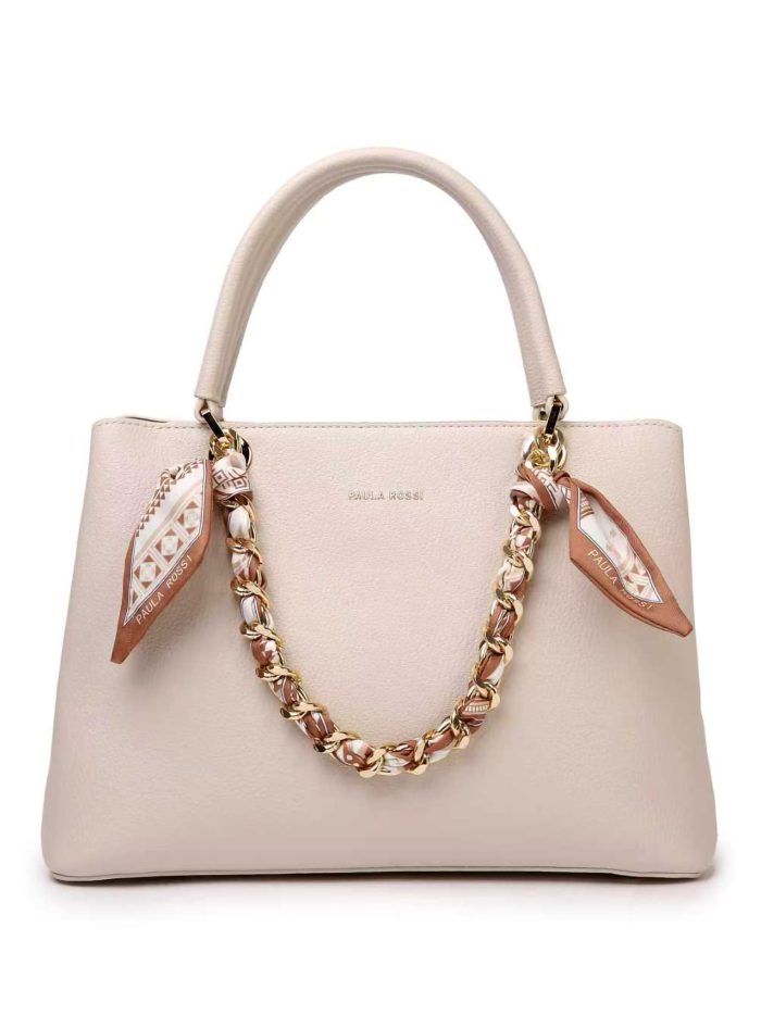 Bolso de mano cadena decorativa y pañuelos laterales