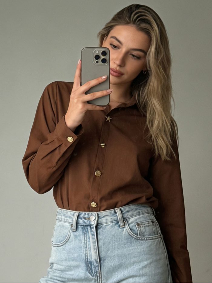 Baumwollhemd mit Sternknöpfen