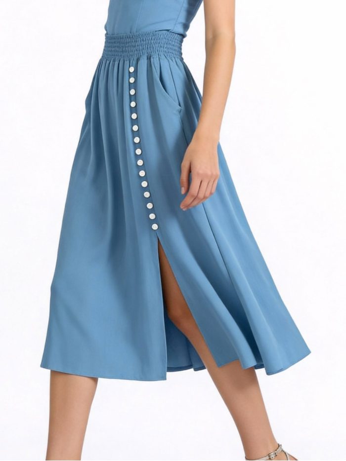 Falda midi lino botones