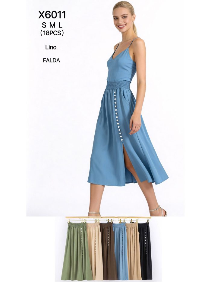 Falda midi lino botones