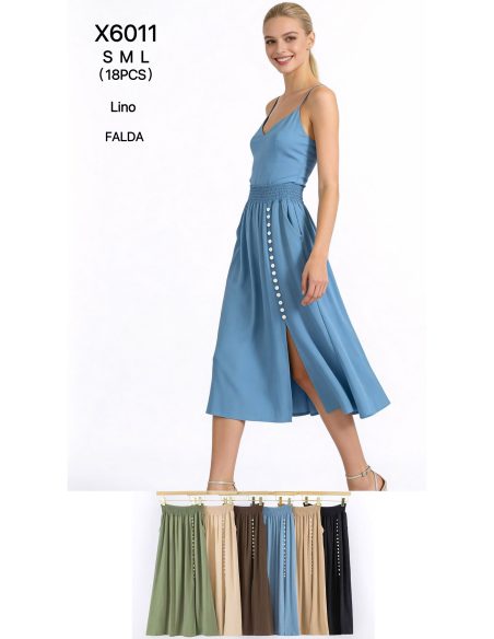 Falda midi lino botones