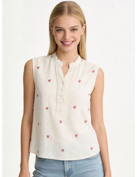 Blusa lino corazones bordados