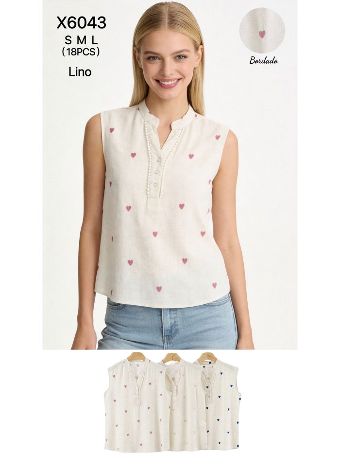 Blusa lino corazones bordados