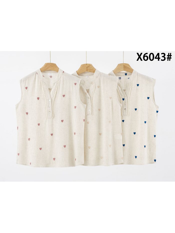 Blusa lino corazones bordados