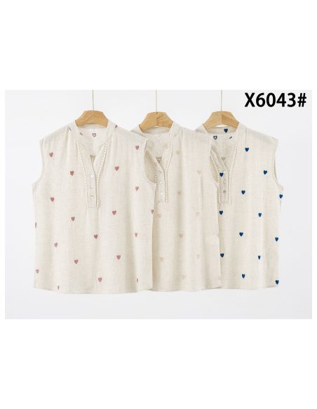 Blusa lino corazones bordados