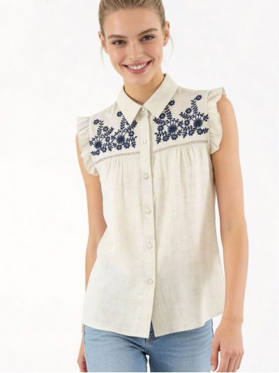 Camisa lino bordado floral