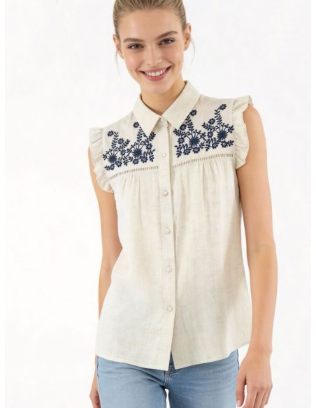 Camisa lino bordado floral