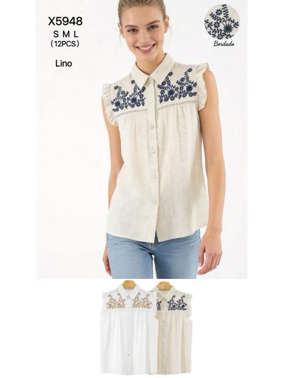 Camisa lino bordado floral 2