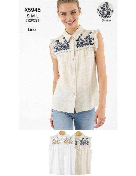 Camisa lino bordado floral