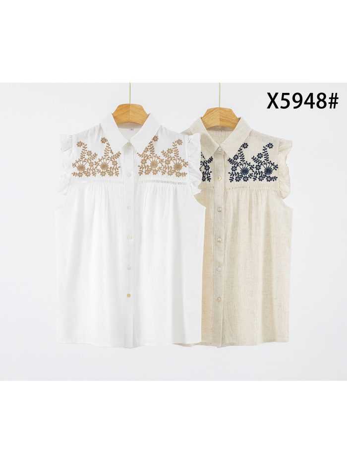 Camisa lino bordado floral