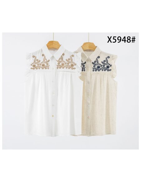 Camisa lino bordado floral