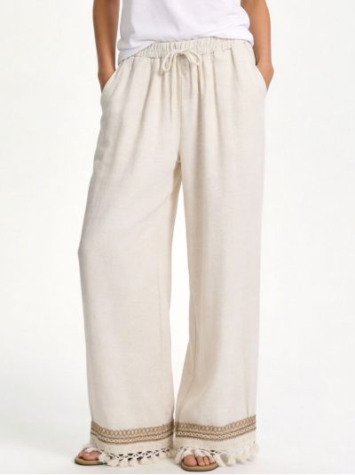 Pantalón lino cenefa borlas