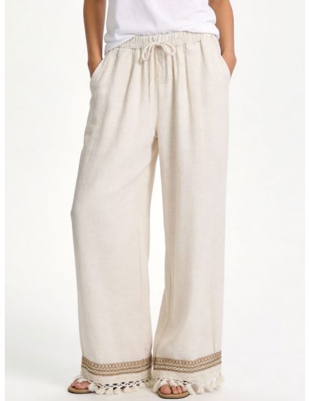 Pantalón lino cenefa borlas