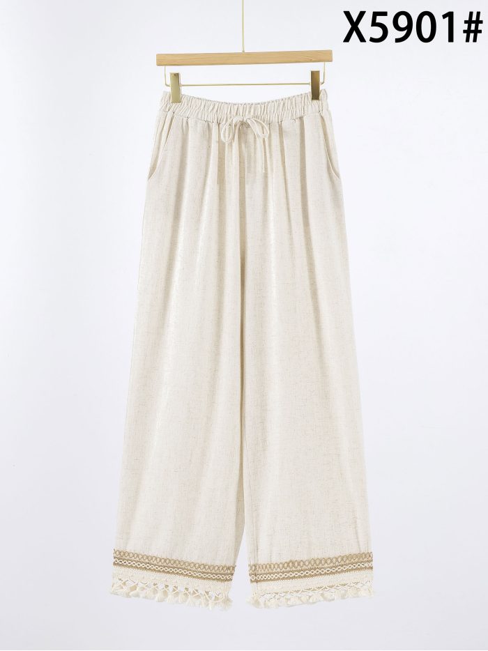 Pantalón lino cenefa borlas