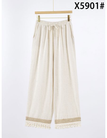 Pantalón lino cenefa borlas