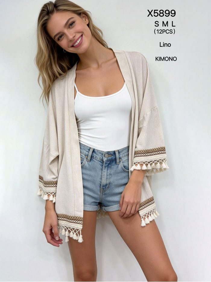 Leinenkimono mit Quastenborte