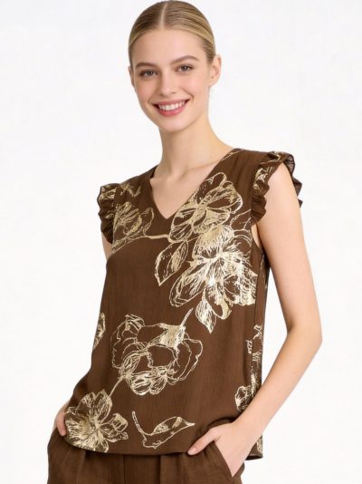 Top flores efecto dorado