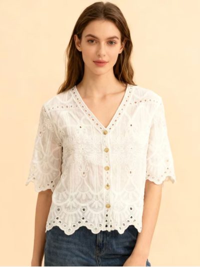 Chaqueta bordada sangallo botones