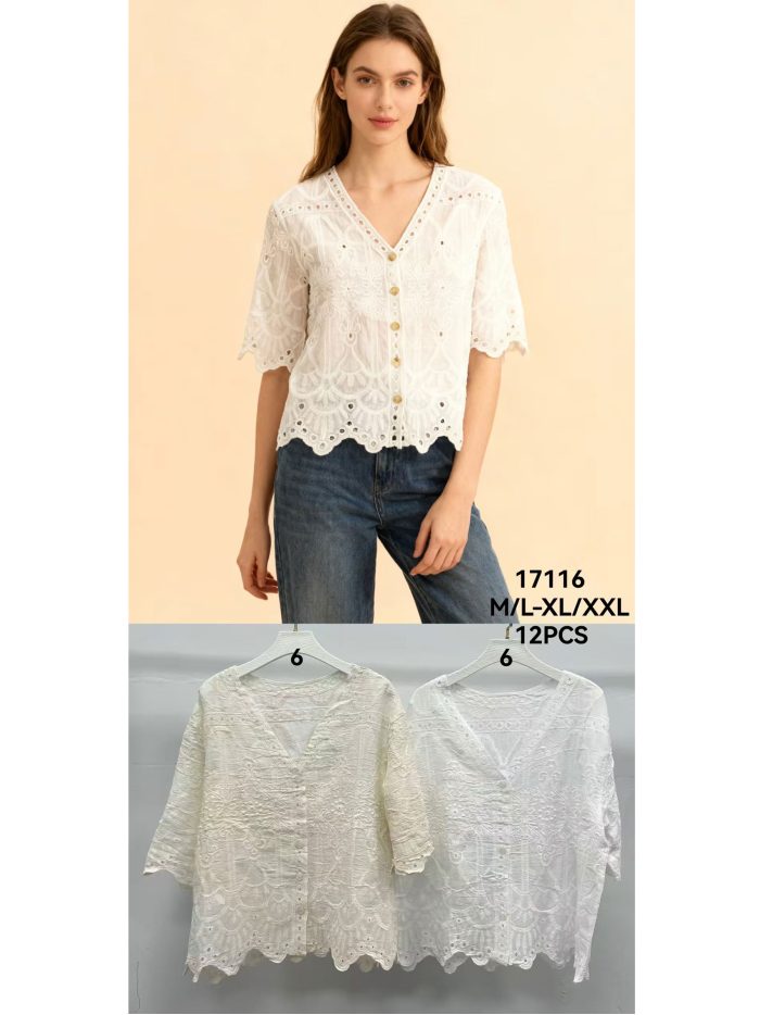 Chaqueta bordada sangallo botones