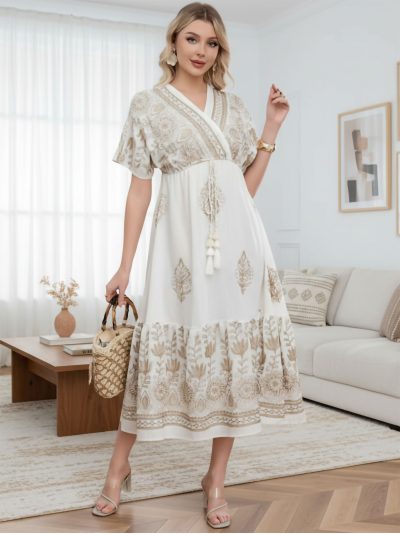 Vestido boho estampado borlas