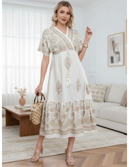 Vestido boho estampado borlas