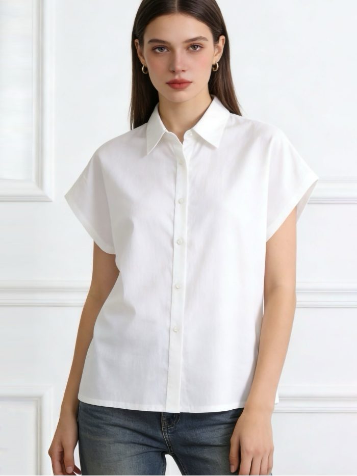 Camisa efecto lino arrugado manga corta