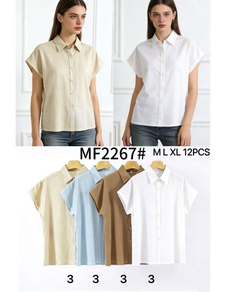 Camisa efecto lino arrugado manga corta