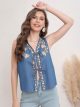 Top denim bordado lazos