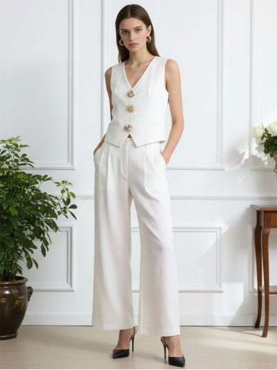 Conjunto chaleco botones joya y pantalón ancho