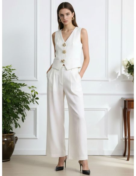 Conjunto chaleco botones joya y pantalón ancho