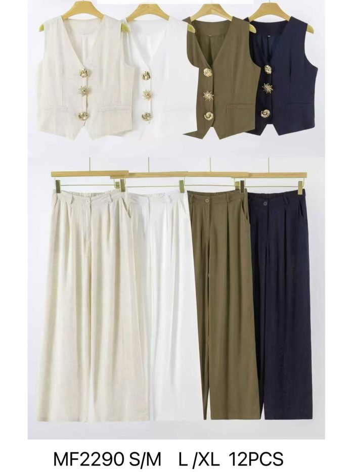 Conjunto chaleco botones joya y pantalón ancho