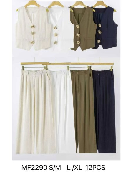 Conjunto chaleco botones joya y pantalón ancho