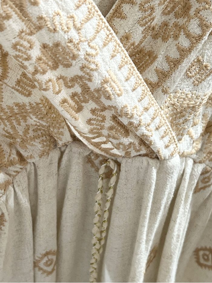 Vestido boho bordado cordón efecto lino