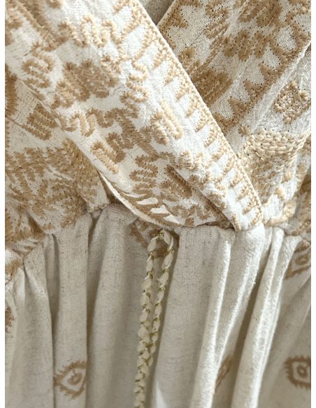 Vestido boho bordado cordón efecto lino