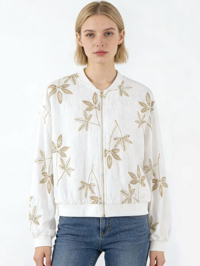 Bomber bordada hojas