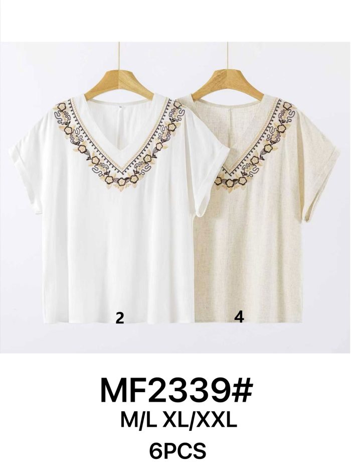 Blusa cuello pico bordado