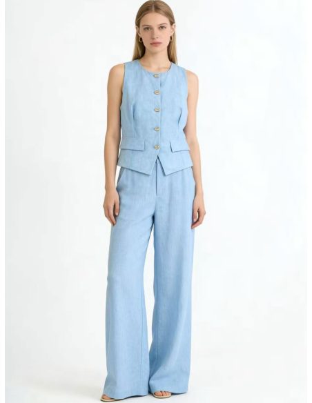 Conjunto chaleco + pantalón efecto lino