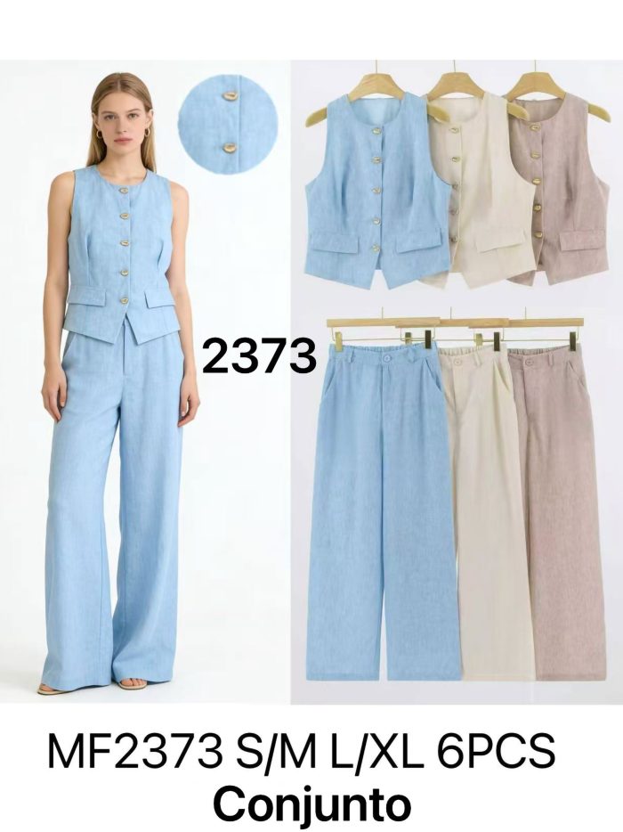 Conjunto chaleco + pantalón efecto lino