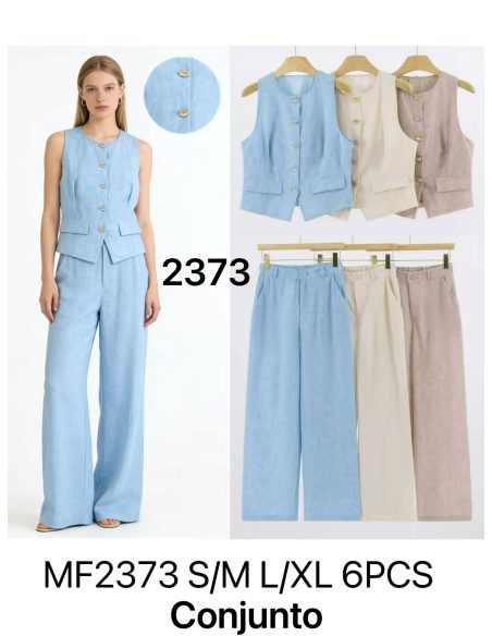 Conjunto chaleco + pantalón efecto lino