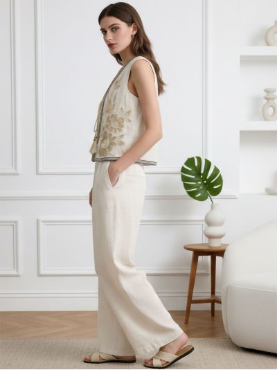 Conjunto chaleco lino bordado + pantalón