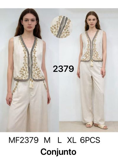 Conjunto chaleco lino bordado pasamanería + pantalón 2