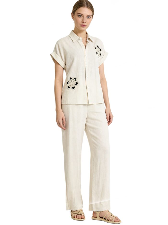 Conjunto Camisa bordada + pantalón recto