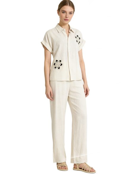 Conjunto Camisa bordada + pantalón recto