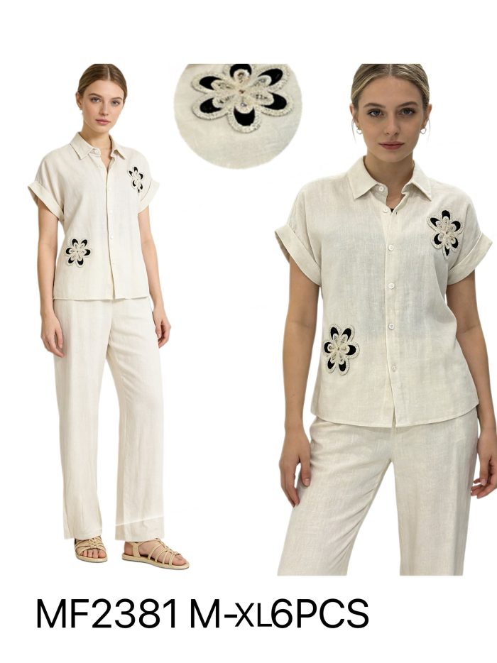 Conjunto Camisa bordada + pantalón recto