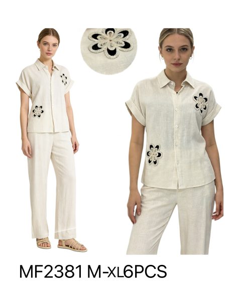 Conjunto Camisa bordada + pantalón recto