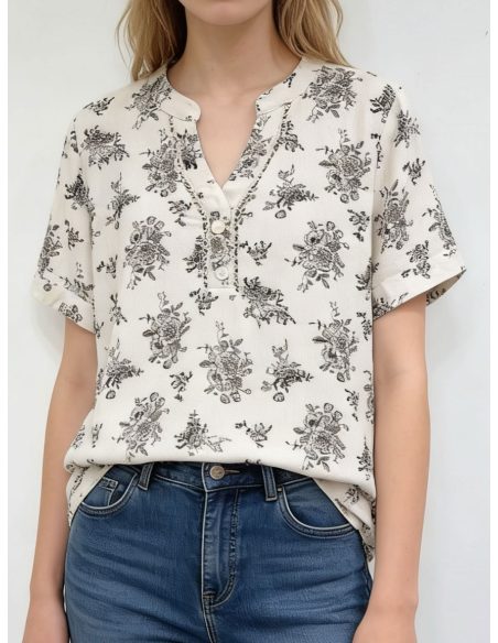 Blusa lino estampado floral