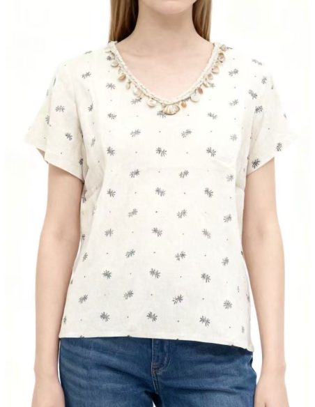 Blusa lino estampado conchas