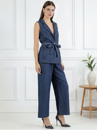 Conjunto chaleco tipo blazer efecto denim + pantalón