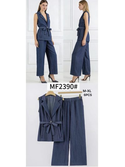 Conjunto chaleco tipo blazer efecto denim + pantalón 2